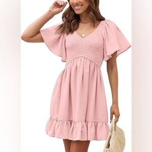 NWT Flowy peachy, pink smocked mini dress